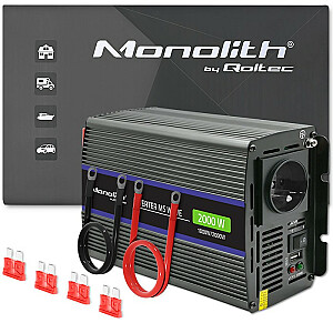 Qoltec Monolith 2000 MS Wave Voltage Converter | no 12 V līdz 230 V | 1000/2000 W | USB