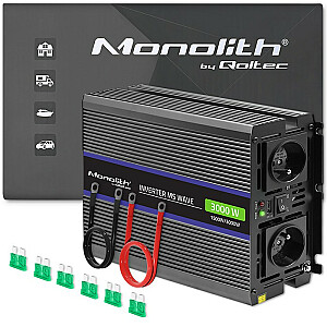 Qoltec Monolith 3000 MS viļņu sprieguma pārveidotājs | no 12 V līdz 230 V | 1500/3000 W | USB