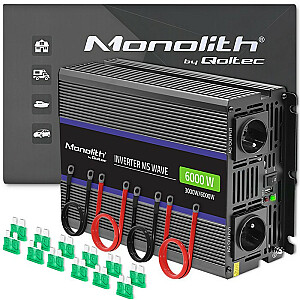 Qoltec Monolith 6000 MS viļņu sprieguma pārveidotājs | no 12 V līdz 230 V | 3000/6000 W | USB