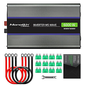 Qoltec Monolith 6000 MS viļņu sprieguma pārveidotājs | no 12 V līdz 230 V | 3000/6000 W | USB