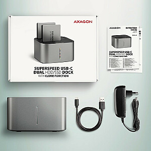 AXAGON ADSA-DC USB3.2 Gen1 — 2x SATA 6G CLONE DUAL HDD ASMedia dokstacija