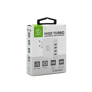 Сетевое зарядное устройство H410 TURBO QC3.0 4 порта Сетевое питание 100–240 В, 50/60 Гц, максимальное потребление тока 0,7 А, один порт USB, совместимый с QC3.0