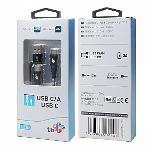 Кабель 2 в 1: USB C — USB C с разъемом USB A, 1,2 м