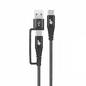 Divi vienā kabelis: USB C uz USB C ar USB A savienotāju, 1,2 m