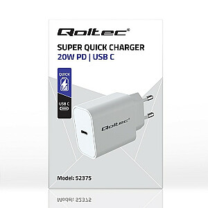 Зарядное устройство Super Quick PD | USB-C | 20 Вт | 5–12 В | 1,67-3А | Белый