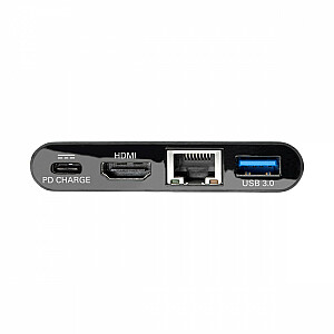Vairāku portu adapteris USB-C 4K HDMI, ports USB-A, GbE, uzlāde PD 60 W, HDCP U444-06N-H4GUBC melns