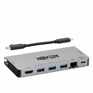 USB-C 4K HDMI dokstacija, USB 3.2 Gen 1, USB-A centrmezgls, GbE, atmiņas karte, 100 W PD uzlāde, noņemams kabelis U442-DOCK5D-GY