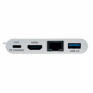 USB-C HDMI daudzportu adapteris, USB 3.2 Gen 1, Gigabit Ethernet, 60W PD uzlāde, HDCP U444-06N-HGU-C White
