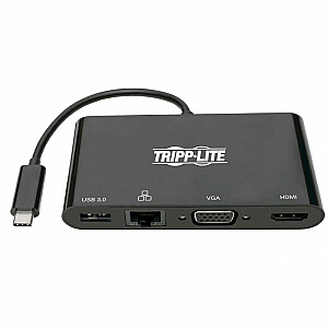 Daudzportu adapteris USB-C 4K HDMI, VGA, USB-A, GbE, HDCP U444-06N-HV4GUB melns