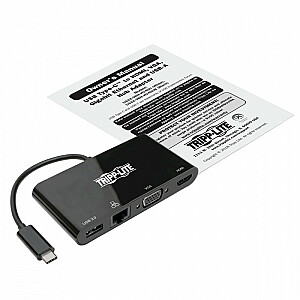 Daudzportu adapteris USB-C 4K HDMI, VGA, USB-A, GbE, HDCP U444-06N-HV4GUB melns