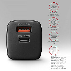 ACU-PQ20 Зарядное устройство 20 Вт, QC3.0/AFC/FCP + PD type-C Черный