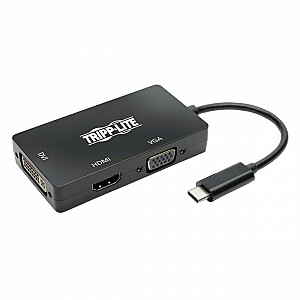 Vairāku portu USB-C (M/3xF) 4K HDMI, DVI, VGA, HDCP adapteris. U444-06N-HDV4KB melns