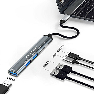 Adapteris-centrmezgls USB-C 3.1 5w1 | USB-C PD | USB-C | 2 USB 2.0 porti | USB 3.0