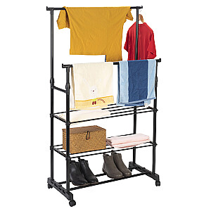 Универсальная вешалка для одежды на колесиках, стоячая, регулируемая по высоте, 2 стержня