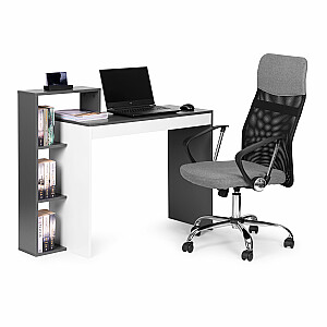Бело-серый офисный компьютерный стол, стол + книжный шкаф с 4 полками