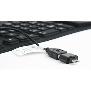 Ūdensizturīga silikona USB tastatūra ar OTG funkciju, melna