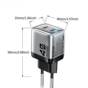 2x USB-C Super Fast Charger GaN, 40W, sienas lādētājs