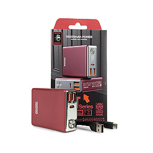 Power Bank 10000 mAh īpaši ātra uzlāde USB-C PD 20W + 2x USB-A QC3.0 22.5W Czerwony