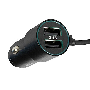 Automašīnas lādētājs ar iebūvētu kabeli 3in1 USB-C/Lightning/Micro USB + 2x USB-A 33W Black