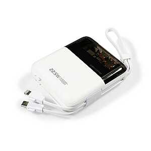 Power Bank 10000 mAh Super uzlāde ar iebūvētu USB-C un Lightning kabeli PD 20 W + QC 22,5 W