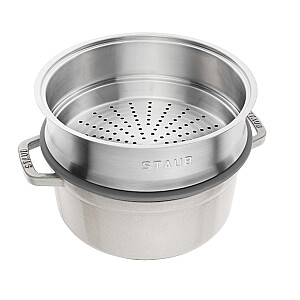 Круглая чугунная кастрюля со вставкой STAUB La Cocotte 40508-822-0 - 3,8 л. белый трюфель