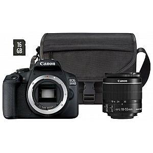 Canon EOS 2000D + EF-S 18-55 IS II + VUK objektīvs (SB130 soma + 16 GB atmiņas karte)