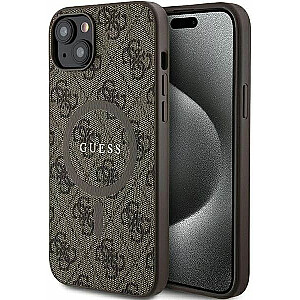 Guess Apple iPhone 15 4G Collection Leather Metal Logo MagSafe Brown