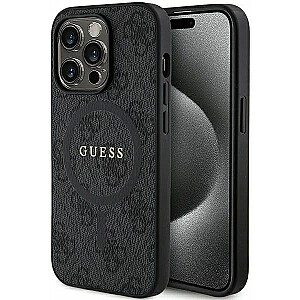 Guess Apple iPhone 15 Pro 4G Collection Leather Metal Logo MagSafe Black