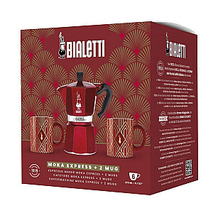 Bialetti - Deco Glamour - Moka Express 6tz красный + 2 чашки