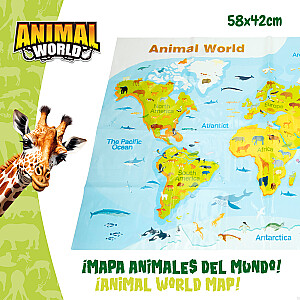 Savaļdzīvnieku figūriņu komplekts ar pasaules karti 3+ CB47188