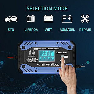 Qoltec 52482 viedais lādētājs STD AGM GEL LiFePO4 | Lādētājs ar remonta funkciju |12-24V |10A | LCD | 9 – uzlādes stadija