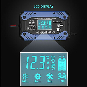 Qoltec 52482 viedais lādētājs STD AGM GEL LiFePO4 | Lādētājs ar remonta funkciju |12-24V |10A | LCD | 9 – uzlādes stadija