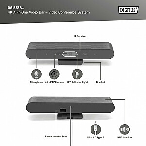 4K ePTZ videokonferenču sistēma, 90° platleņķis, 3,0" Hi-Fi sensors, 8 MP, 2 mikrofoni, tālvadības pults
