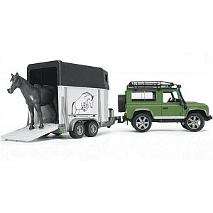 Автомобиль Land Rover с прицепом для перевозки лошадей и фигуркой