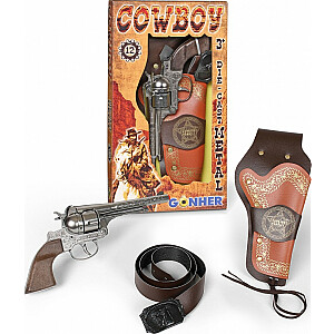 Metāla revolveris ar maciņu un Gonhera jostu.