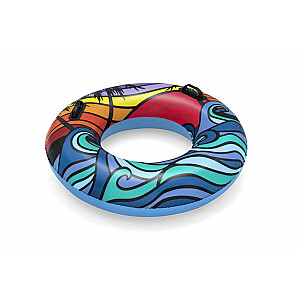 Круг для плавания с ручками 91 см, микс рисунков: Волны, Пальмы.