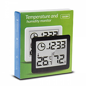 Termometrs/higrometrs ar pulksteņa funkciju GB384W Balts