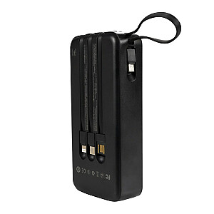 Powerbank 20000 mAh ar iebūvētu USB-C/Lightning/Micro USB + USB-A kabeli Melns