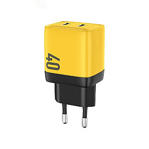2x USB-C īpaši ātra lādētājs 40 W GaN sienas lādētājs, dzeltens