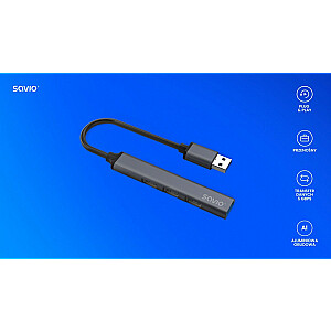 Хаб 4-портовый USB-A — 3 x USB-A 2.0, 1 x USB-A 3.0, 5 Гбит/с, алюминий, AK-70