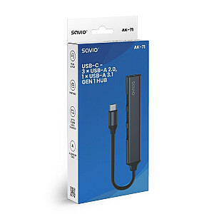 Хаб 4-портовый USB-C — 3 x USB-A 2.0, 1 x USB-A 3.1 3.1 GEN 1, 5 Гбит/с, AK-71