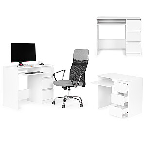 Универсальный офисный компьютерный стол белого цвета с 3 ящиками.