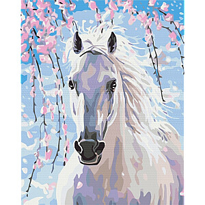 Изображение Раскрась это! Картина по номерам. Лошадь в цветущей вишне