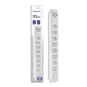 Qoltec pārsprieguma aizsardzības sloksne | 8 kontaktligzdas | 2 x USB | 1,8 m | Balts