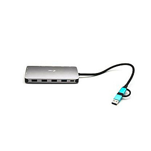 i-tec USB 3.0 / USB-C / Thunderbolt 3x displejs metāla nano doks 2x HDMI 1x VGA LAN karšu lasītājs 5x USB+ barošanas padeve 100 W - doks