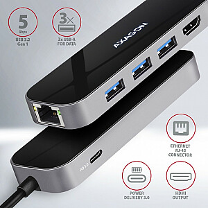 USB-концентратор AXAGON HMC-6GL, 3 порта USB-3.0, 1 порт RJ-45, 1 порт HDMI