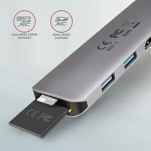 HMC-5 Wieloportowy Hub 2x USB-A, HDMI, SD/microSD, USB 3.2 Gen 1, PD 100 W, USB-C kabelis 20 cm garš