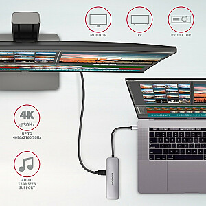 HMC-5 Wieloportowy Hub 2x USB-A, HDMI, SD/microSD, USB 3.2 Gen 1, PD 100 W, USB-C kabelis 20 cm garš