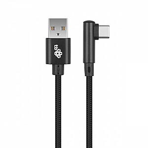 USB-USB C kabelis, 1,5 m, leņķveida, melna vītne