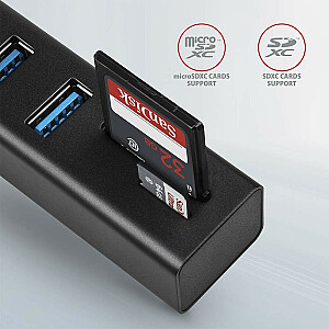 HMA-CR3A daudzportu centrmezgls, 3 USB-A + SD/microSD porti, USB3.2 Gen 1 centrmezgls, metāls, 20 cm USB-A kabelis